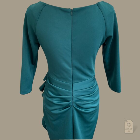 XSCAPE Emerald Green Draped Ruffle Sheath Dress Women’s Size 6 Made in USA - Picture 7 of 7